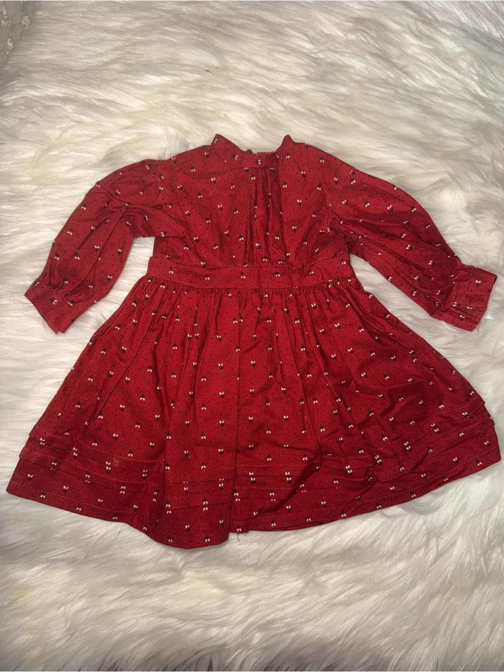 American Girl Red Long-Sleeve Gathered Waist Dress